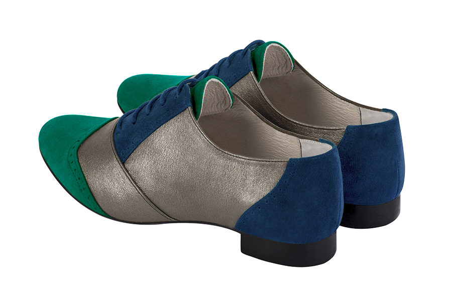 Emerald green, taupe brown and navy blue women's fashion lace-up shoes.. Rear view - Florence KOOIJMAN